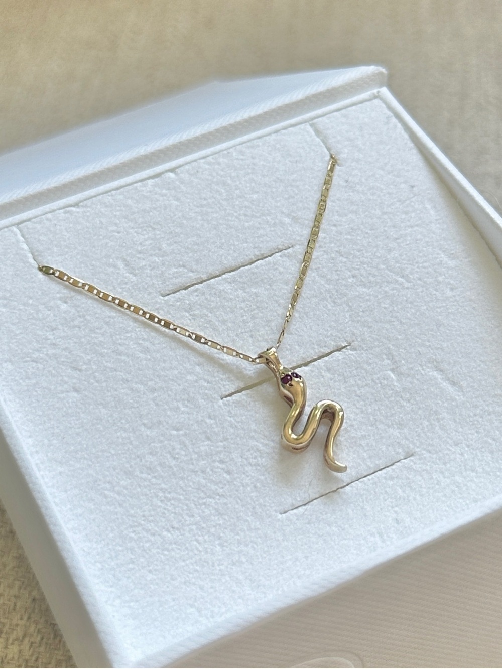 14k Gold Ruby Eye Snake Pendant